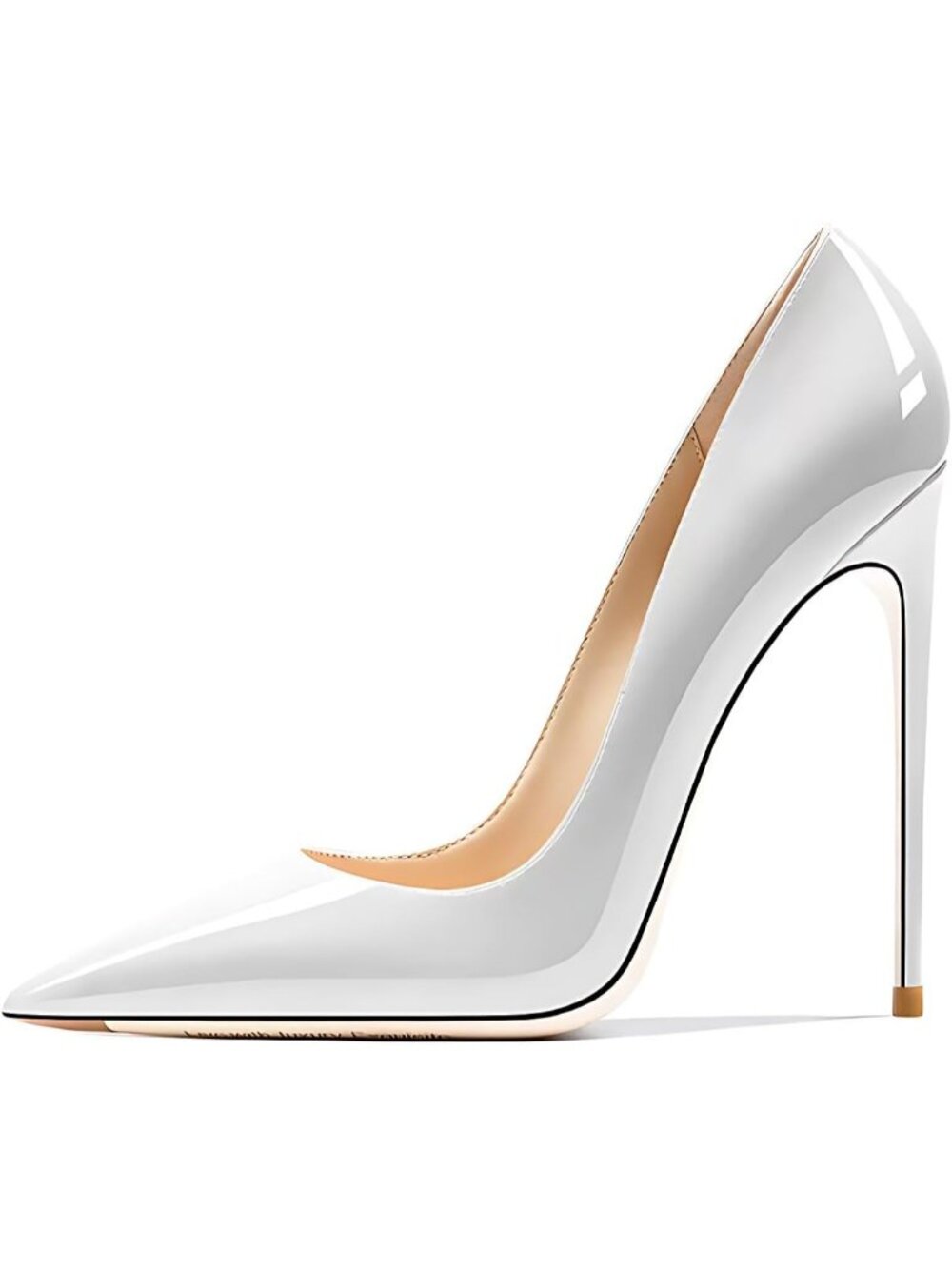 Women's White Faux Leather Pointed Toe Shallow Stiletto Heel Banquet Pumps Shoes